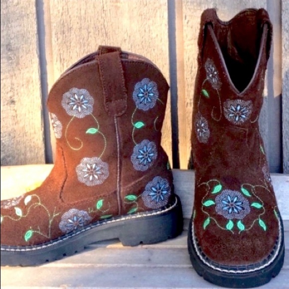 Boots ROPER Colorful Floral Brown Suede Leather Blue Green Embroidered Size 7.5 - Picture 7 of 12